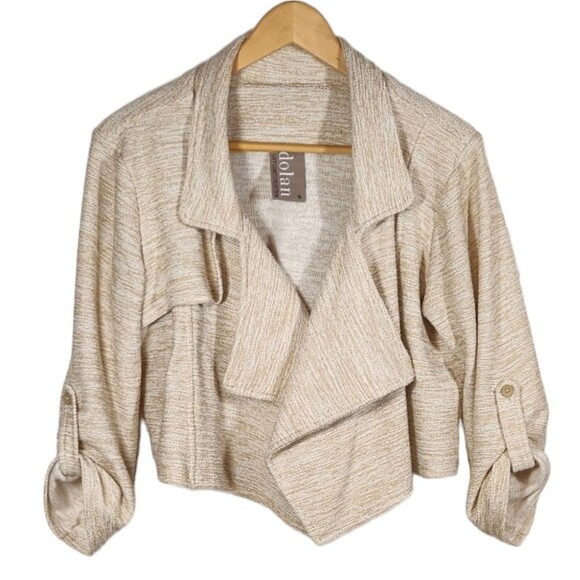 Anthropologie Dolan Jacket Crop Cotton Tweed Knit Cream Natural Slouchy Wrap‎ M - Picture 3 of 10